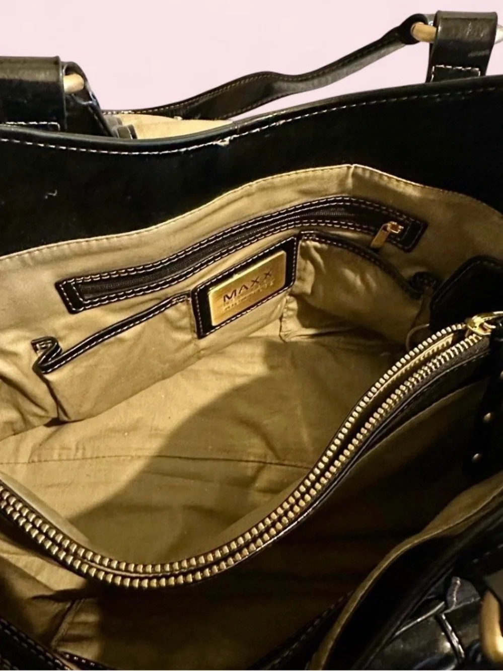 Maxx New York Black Patent Gold-Accent Shoulder Tote